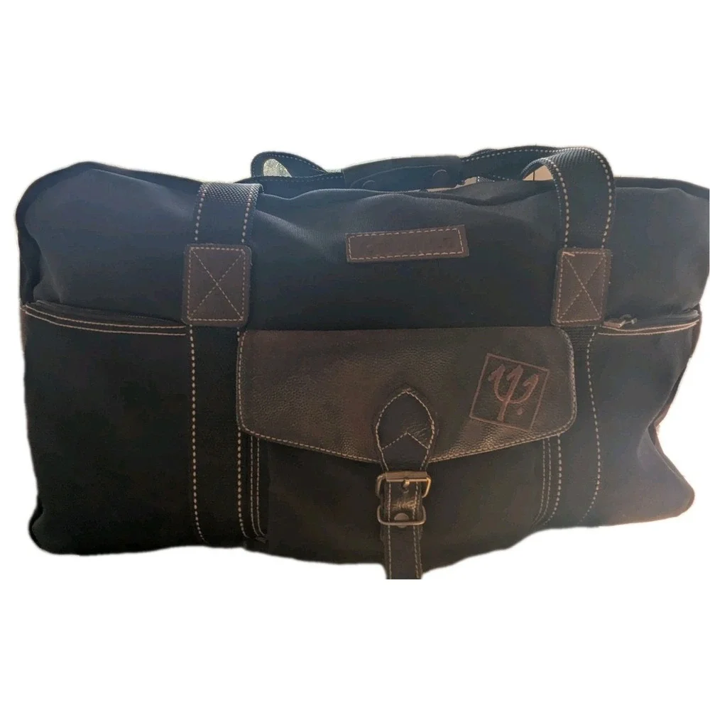 Vintage Club Med Duffel Bag Canvas Leather Trim Weekender Gym Travel